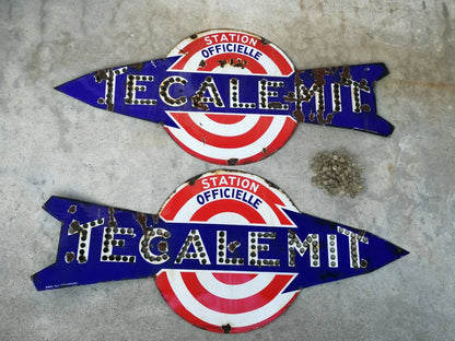 Enseigne double face station TECALEMIT – Lot de 2 plaques émaillées
