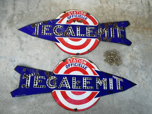 Enseigne double face station TECALEMIT – Lot de 2 plaques émaillées