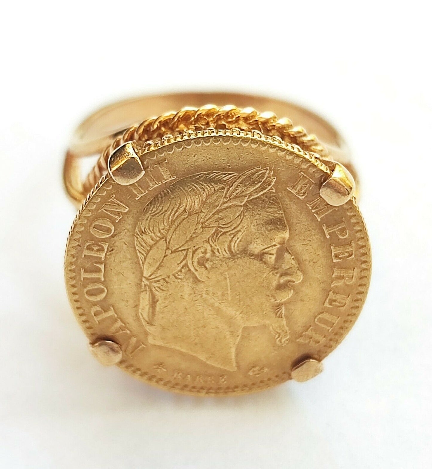 BAGUE CHEVALIÈRE OR 18 K PIECE 10 FRANCS OR NAPOLÉON III 1866