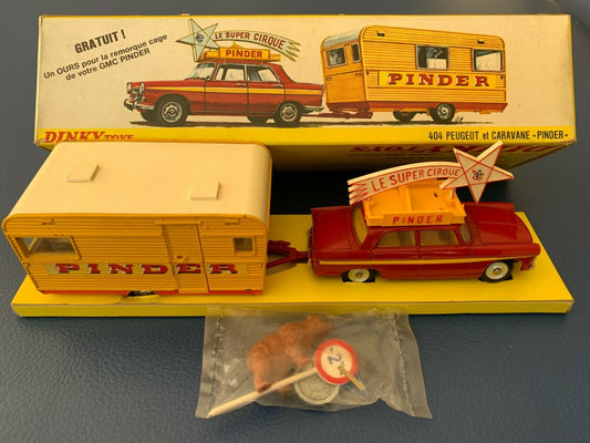 Ancien voiture  Dinky toys France 404 Peugeot et caravane Pinder