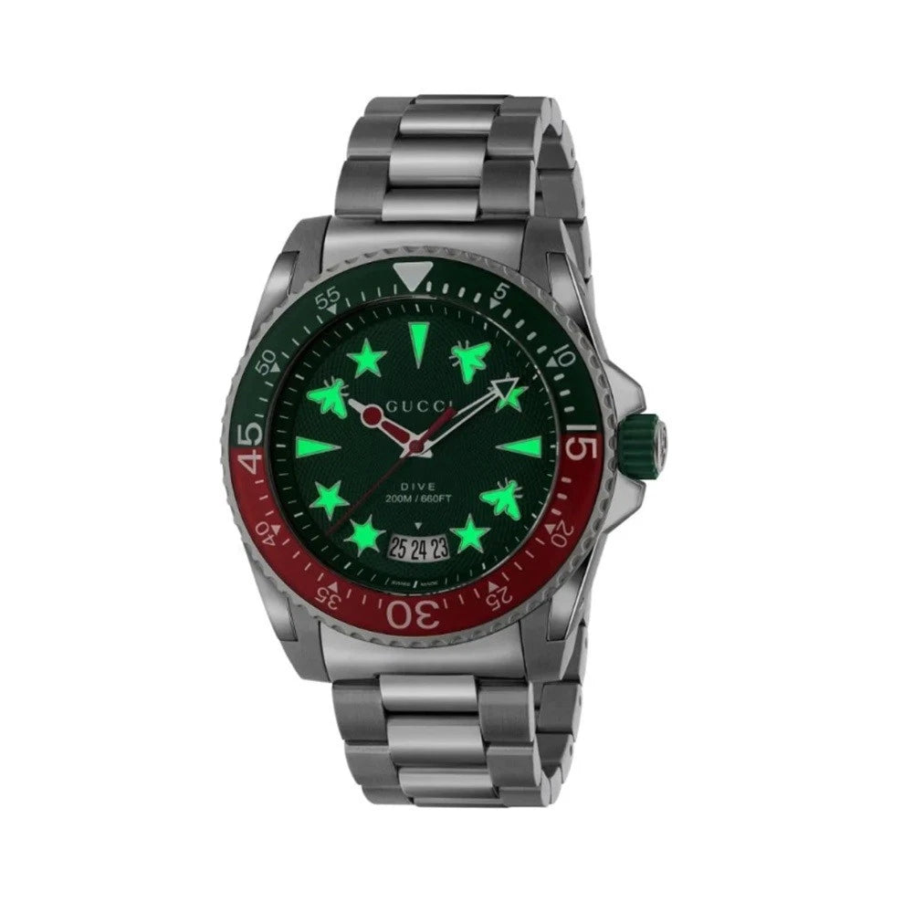 Gucci Dive YA136222 – Montre Homme – Quartz – Cadran Vert – 45 mm