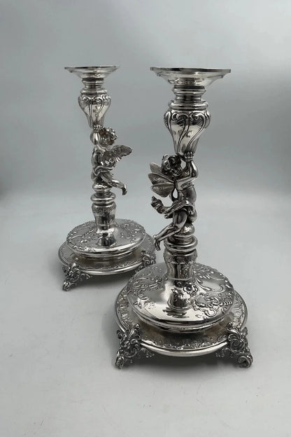 Paire de bougeoirs en argent Allemand
