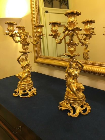 Paire de Candélabres Bougeoirs Louis XV XIXème siècle