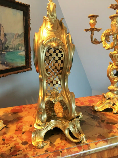 Cartel et Candélabres formant Garniture de Cheminée ou Table Louis XV Napoleon III
