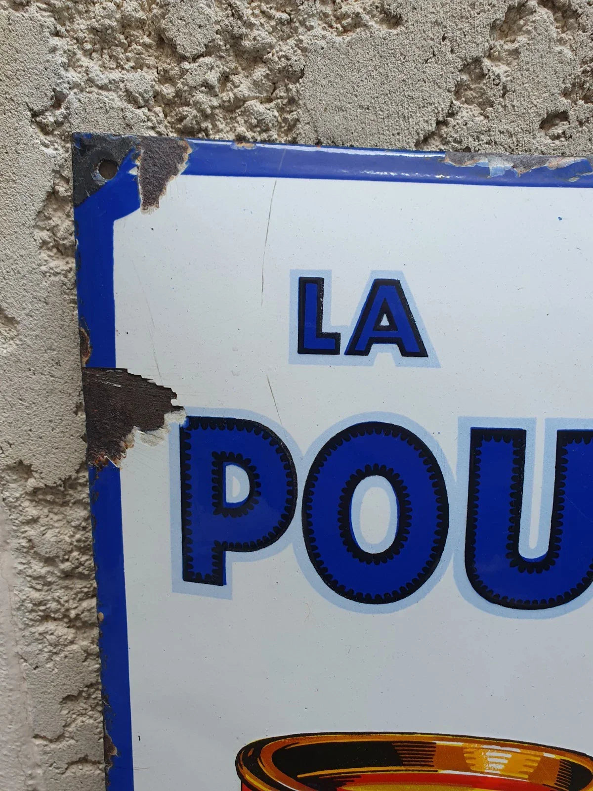 Plaque émaillée originale La Poule au Pot Blanche 1935