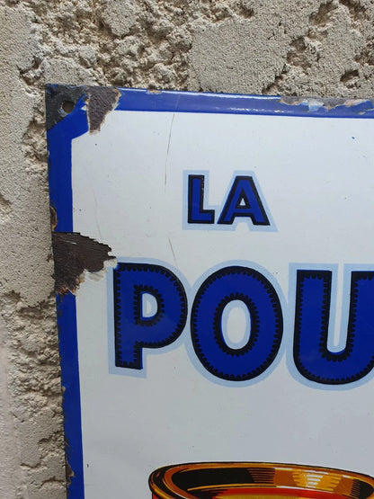 Plaque émaillée originale La Poule au Pot Blanche 1935