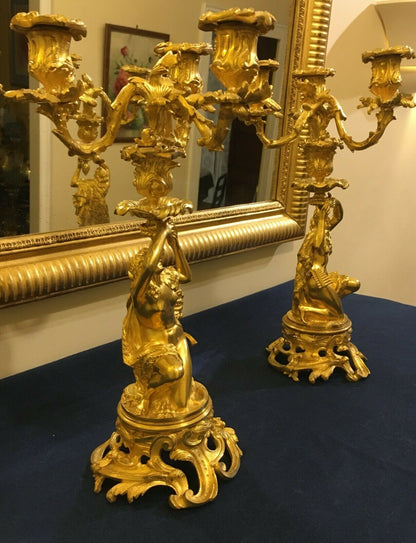 Paire de Candélabres Bougeoirs Louis XV XIXème siècle