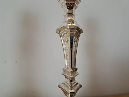 Magnifique Paire de bougeoirs Louis XIV bronze argenté