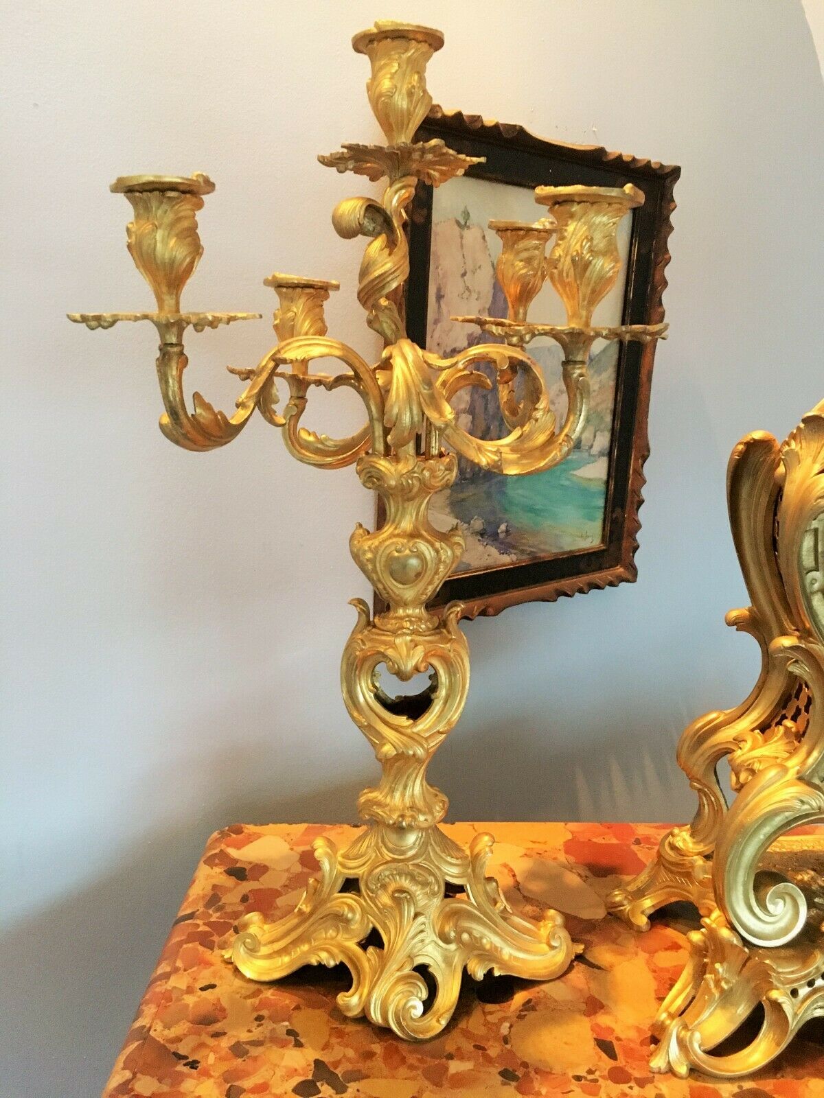 Cartel et Candélabres formant Garniture de Cheminée ou Table Louis XV Napoleon III