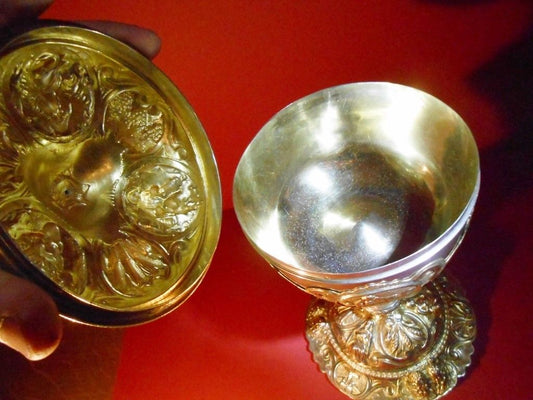 Calice catholique ciboire vermeil argent style Louis XV